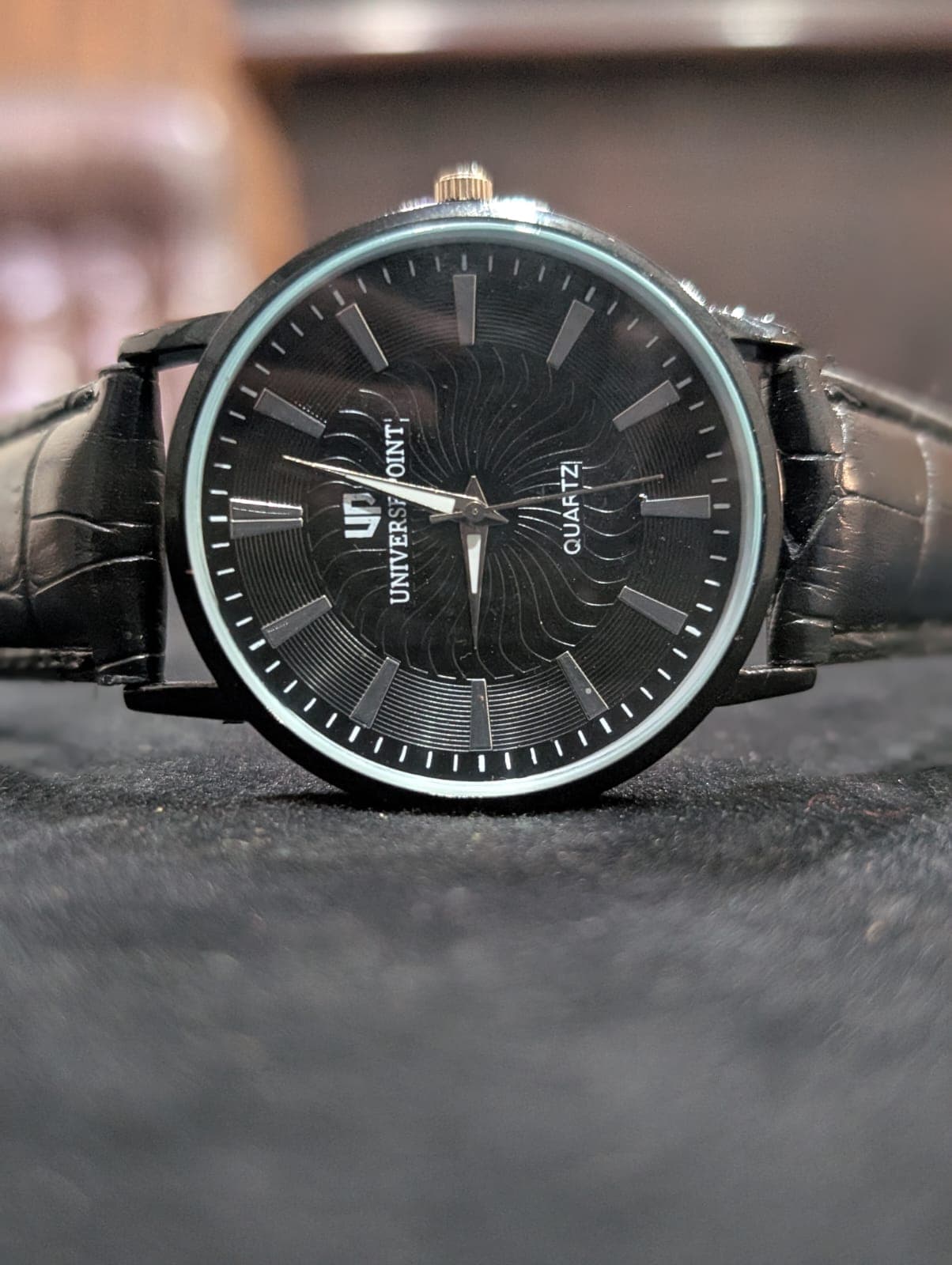 Premium Black Wave Dial Minimalist Quartz Watch for Men